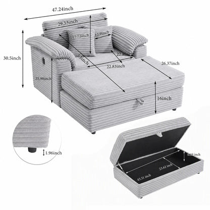 47.24-Inch Corduroy Armchair Storage Ottoman Set Single Sofa Equipped With USB Interface Suitable for Living Room Bedroom