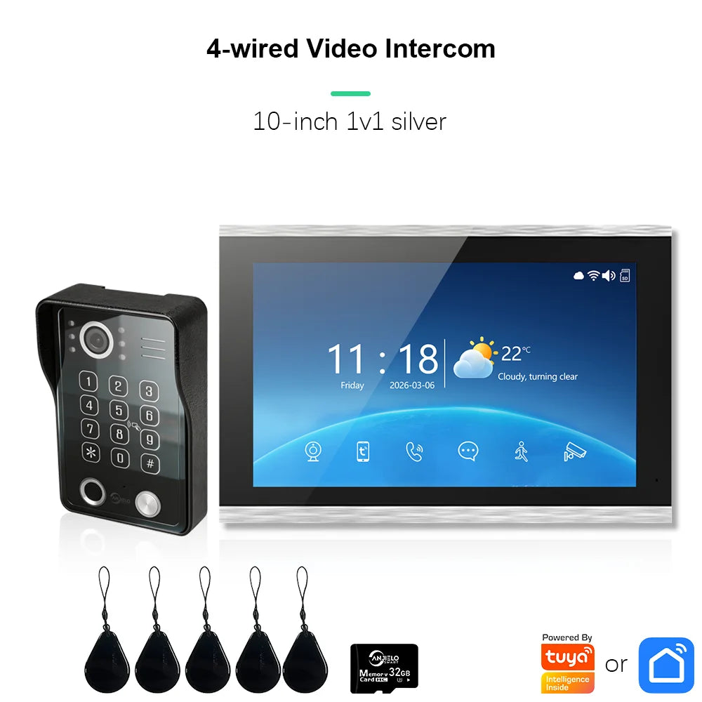 ANJIELO Doorbell Video Intercom System for Home Doorphone Tuya Smart 1080P Monitor Motion Detection Digital Photo Frame