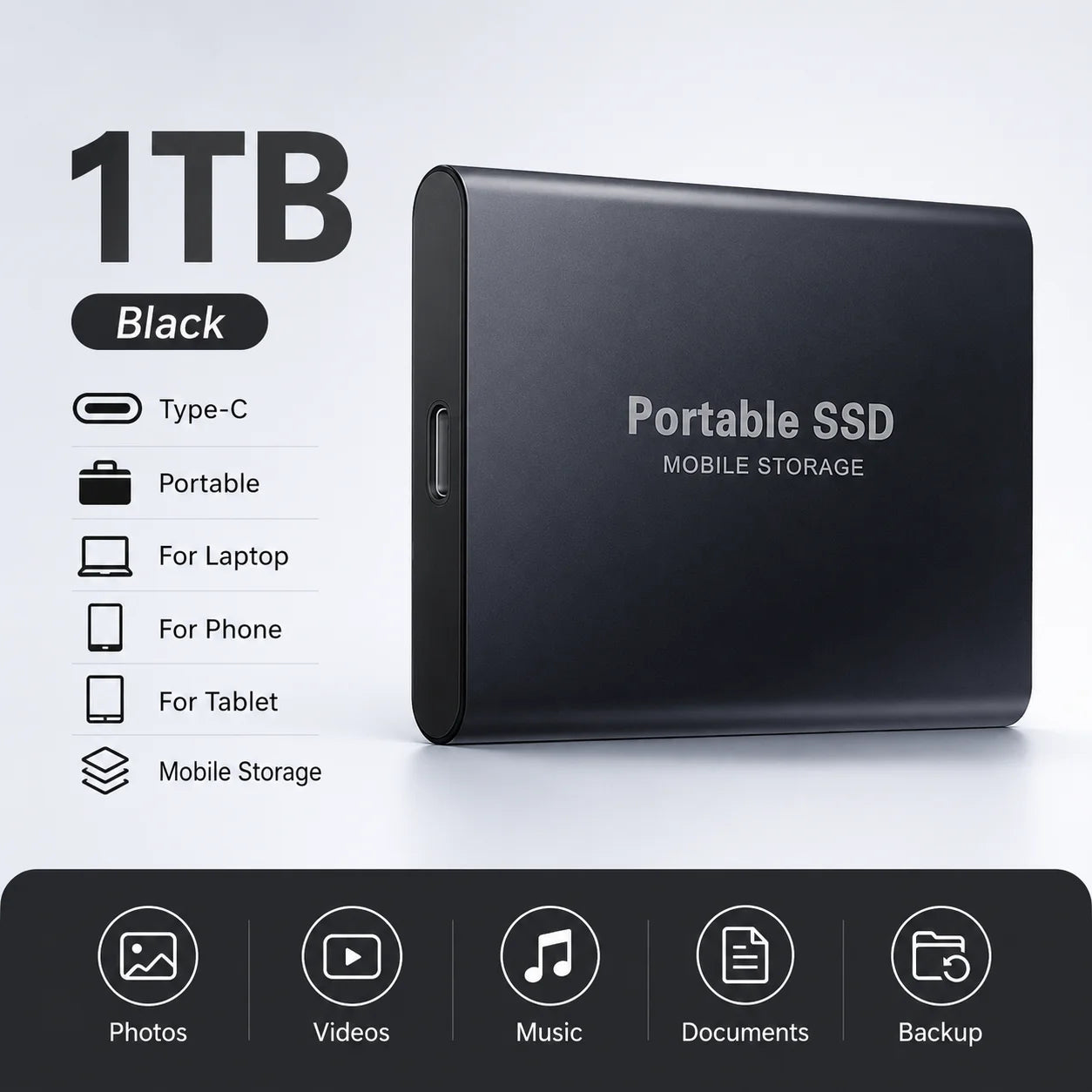 Space Efficient External Hard Drive 2TB Portable Mobile Hard Disk for Family Daily Photo Saveing PC Laptop
