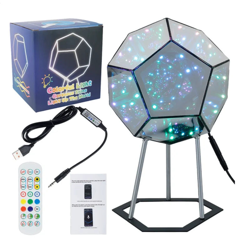 Dreamy Geometric Space LED Night Light with Stand Creative Color Christmas Birthday Gifts Infinity Dodecahedron Mirror Art Light