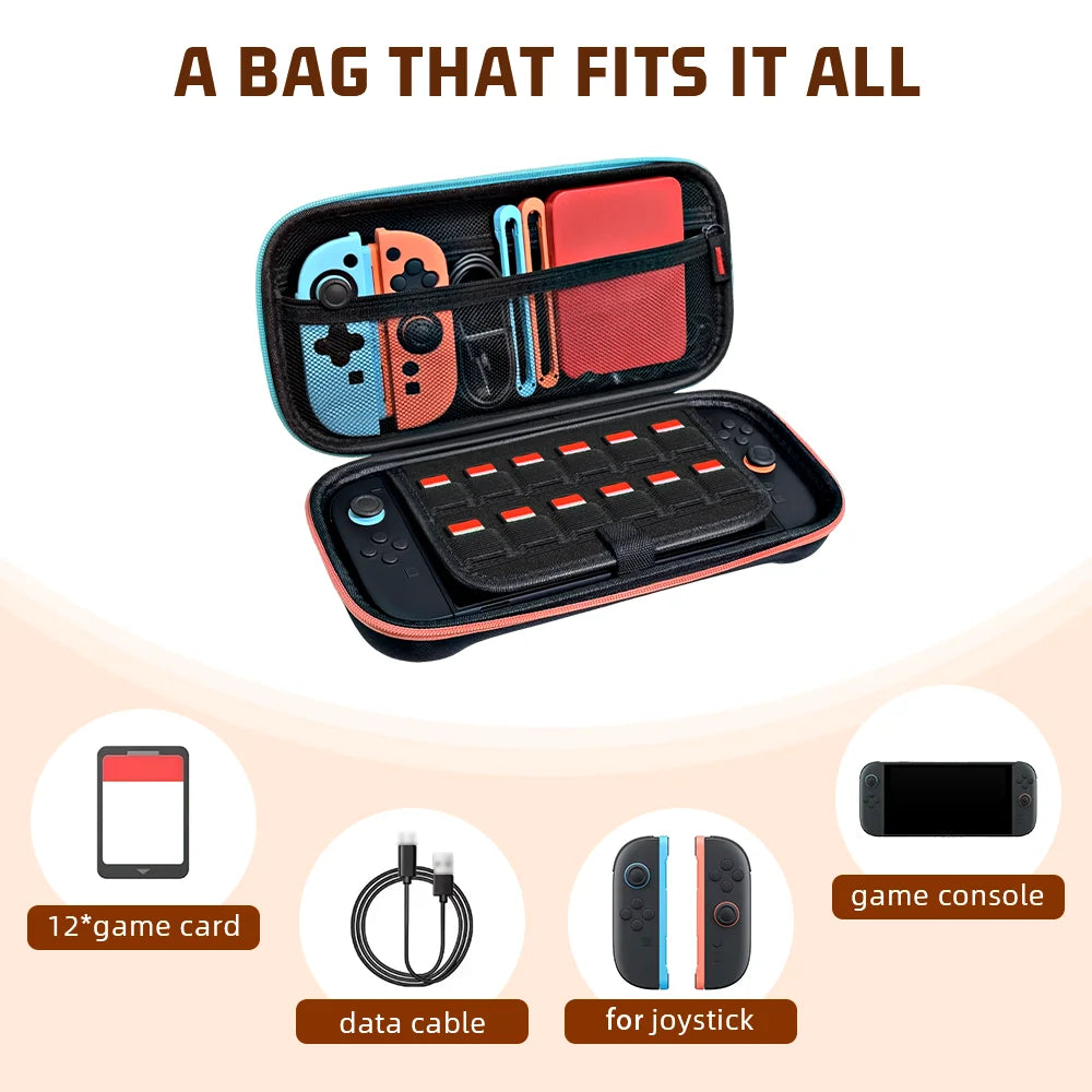 Storage bag for Switch 2 game console, red and blue color scheme, protective bag