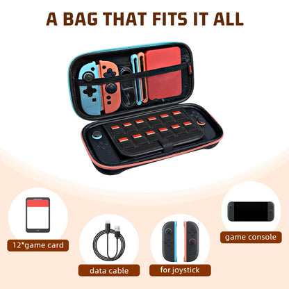 Storage bag for Switch 2 game console, red and blue color scheme, protective bag