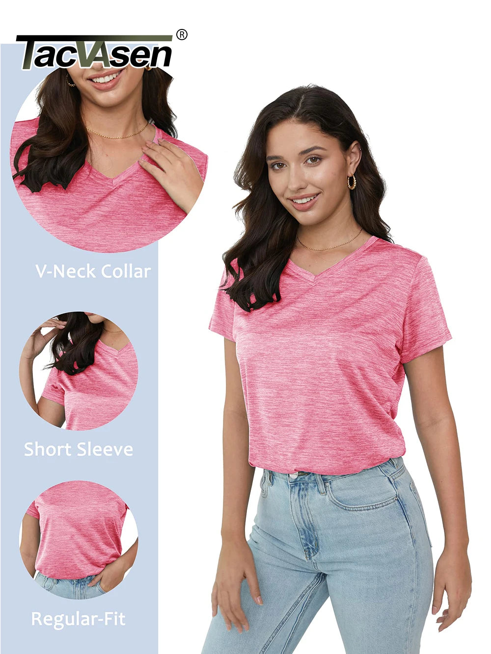 TACVASEN Summer Quick Dry V-Neck T-shirts Womens Short Sleeve Workout T-shirts Athletic Pullover Tops Lightweight Casual Sport T