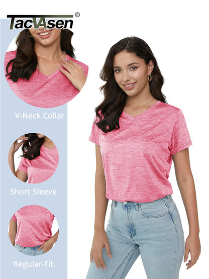 TACVASEN Summer Quick Dry V-Neck T-shirts Womens Short Sleeve Workout T-shirts Athletic Pullover Tops Lightweight Casual Sport T