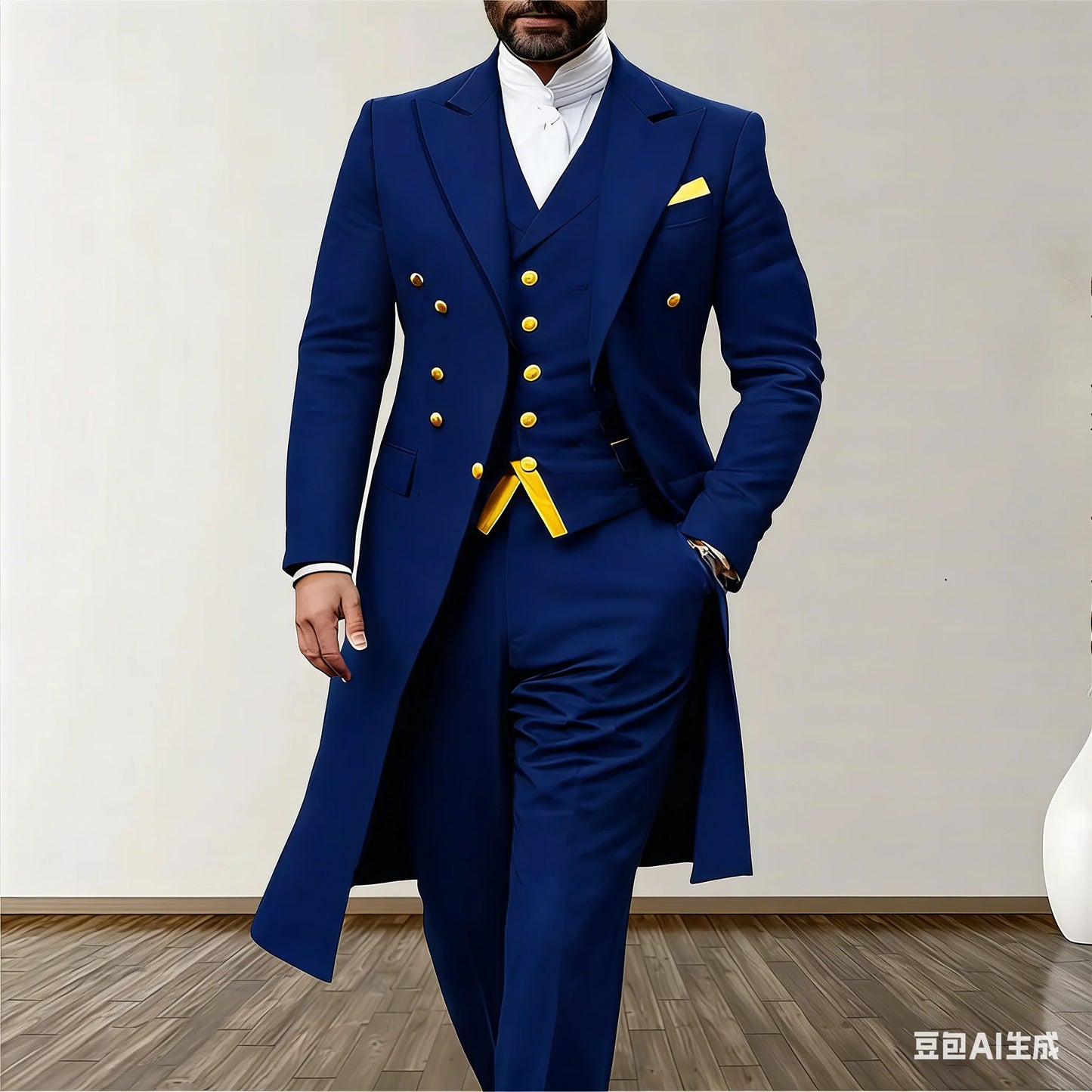 Blue Men Wedding Suits 3 Piece Long Blazer Vest Pants Satin One Button Tuxedo Formal Work Wear Prom suits XS-5XL