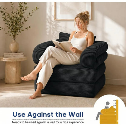 Convertible Sleeper Chair Folding Sofa Bed 3-in-1 Corduroy Futon Couch with Pillow