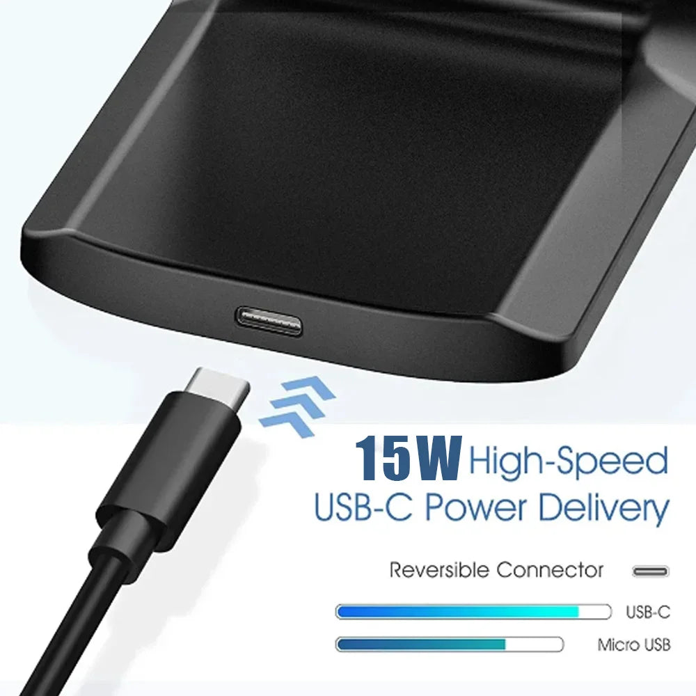 Wireless Fast Charger For IPhone17 16 15 14 13 12 ProMax11 Stand Fast Charging Charger for Samsung Note 20/10 S24 Ultra Foldable