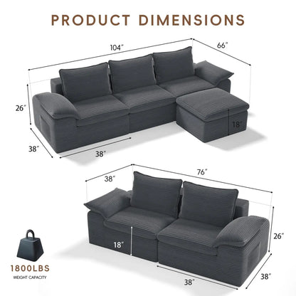 2Pcs Cloud Sectional Couch Sets, Convertible Modular Sofa. Grey | Boneless Couch, Deep Seat, Widened Armrests,, Customized
