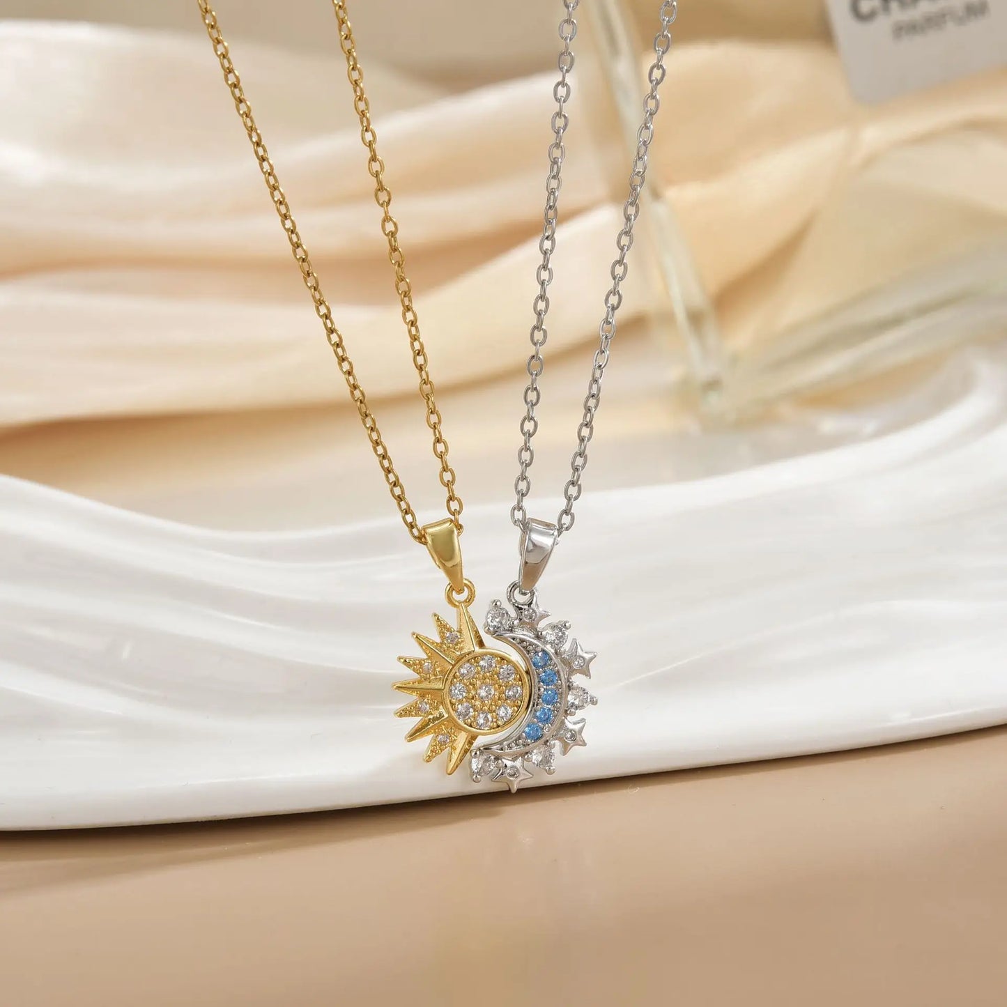 LATS New Stainless Steel Magnetic Sun Moon Couple Necklace Fashion Chain for Men and Women Good Friend Gifts Trend Jewelry