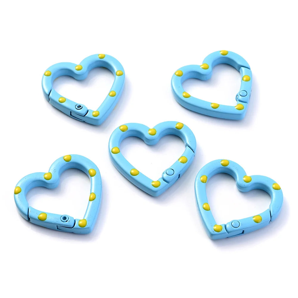 Heart-Shaped Lobster Clasp Connectors — Multicolor Metal Spring Clips