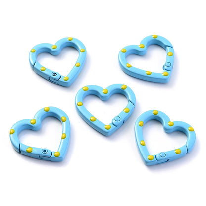 Heart-Shaped Lobster Clasp Connectors — Multicolor Metal Spring Clips