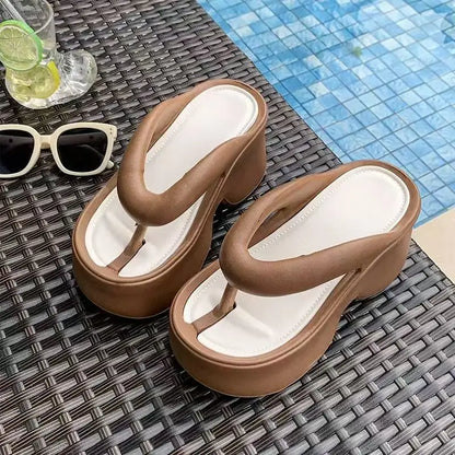 Women's Clip Toe Wedge Flip Flops 2026 Summer Chunky Platform Beach Sandals Woman Thick Sole High Heeled Eva Slippers Slides