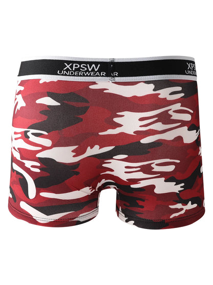 Men's 4-Pack Polyester Boxer Briefs - Camouflage Print, "XPSW UNDERWEAR" Waistband