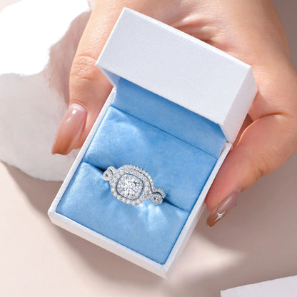 Newshe 2Pcs Halo Round Cut Moissanite Wedding Ring Set for Women Solid 925 Sterling Silver Zircons Luxury Bridal Rings