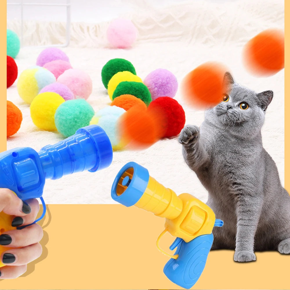 10-100pcs Cat Plush Ball Shooting Gun Funny Cat Toys Interactive Launch Training Toy for Pet Kitten Creative Mini