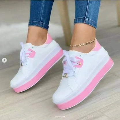 Women's Casual Platform Sneakers Lace Up Thick Sole Walking Shoes Fashion Chunky Trainers Round Toe Comfort Everyday Footwear