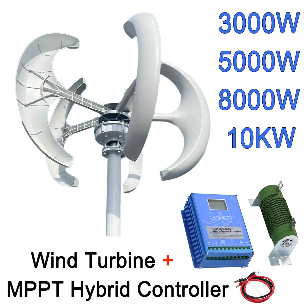 Home 10KW Vertical Wind Power Turbine 3KW 5KW 8KW 12V 24V 48V Lantern Shape Low Noise Roof Windmill With Hybrid MPPT Controller