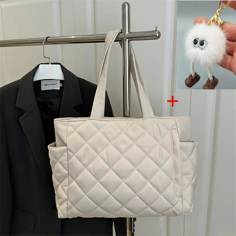 Women's Black & Beige Rhombus Quilted tote bag, Large Capacity Handbag shoulder bag with Quilted Purse for Travel Everyday Use