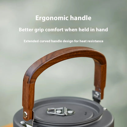 Camping Tea Kettle-New Aluminum Alloy Construction, Wooden Handle, Portable Outdoor Kettle for Camping, Hiking, Durable Cookware