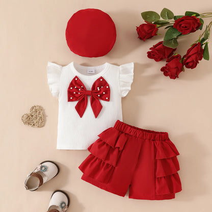 Baby Girls Clothes New Year Set 0-3Y Long Sleeve Big Bow Top Irregular Skirt and Beret 3Pcs Toddler Christmas Clothes