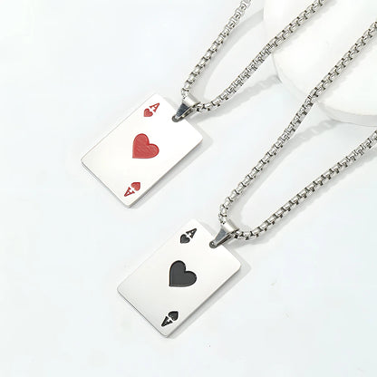 Hip Hop Stainless Steel Poker Card Ace of Spades Necklace For Men Pendant Chain Playing Cards Jewelry Ace of Hearts Necklaces