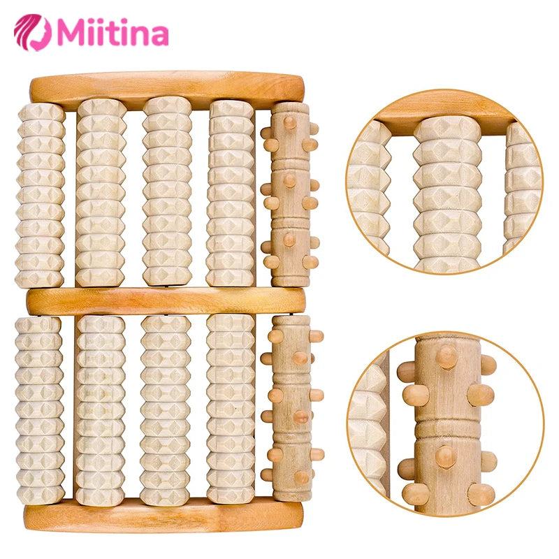 Wooden ten row large roller foot massager for hand massage household foot massager Relieves Fatigue Pain and Fasciitis Plantar