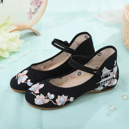 Fashion Ethnic Chinese Style Women Shoes Hanfu Single Canvas Zapatos Elegant Casual Vintage Woman Embroidered Cloth Shoes
