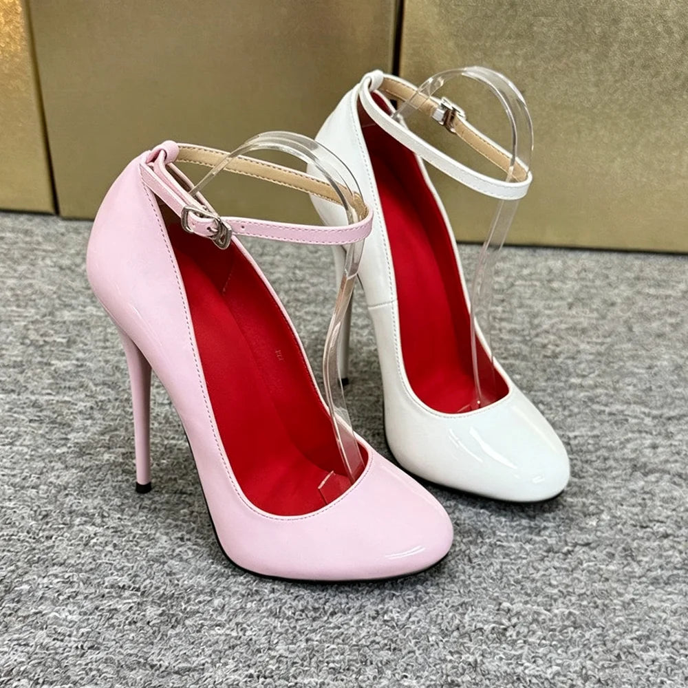 New Customize 14/16CM Super High Heels Ankle Strap Pumps,Round Toe Stiletto Heels Pole Dance Unisex Party Club Shoes Plus Size