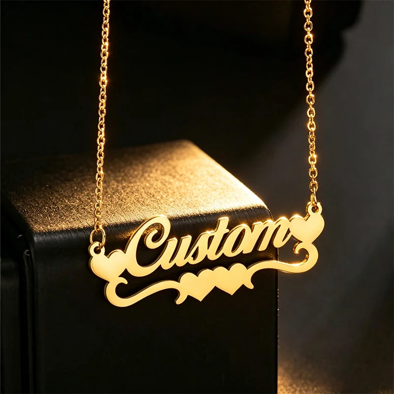 Multi-style Heart Name Design Personalized Pendant Necklace Woman Stainless Steel Silver Gold Name Customized Necklace Jewelry