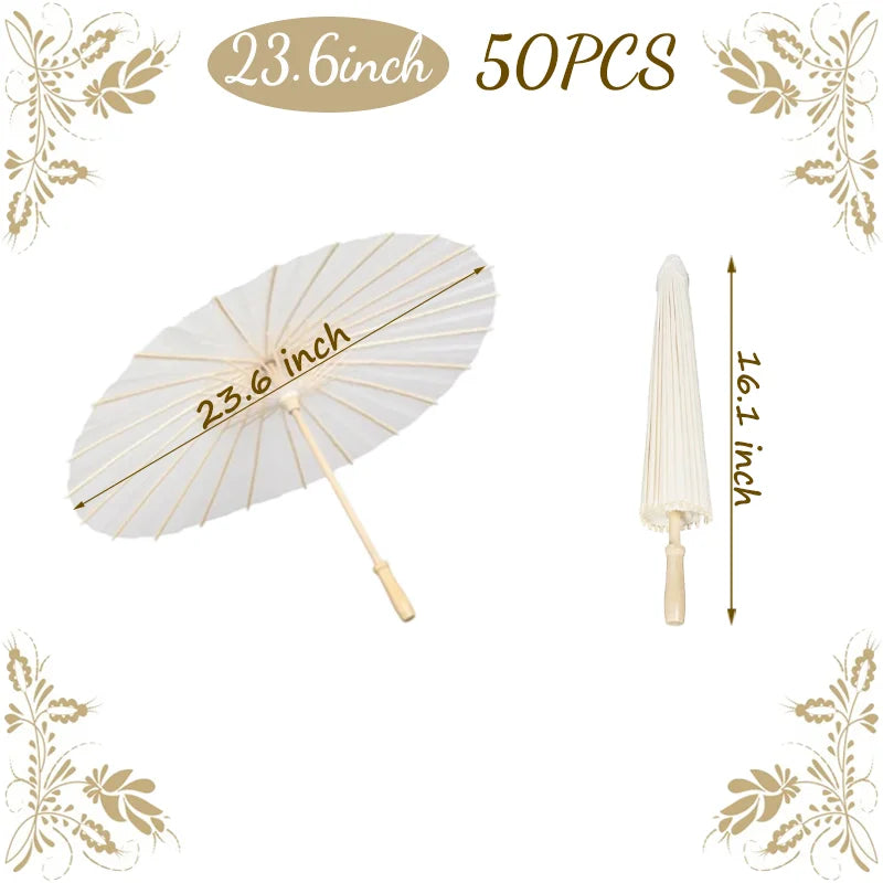 6-50Pcs 23.6/33Inches Wedding Paper Umbrellas White Parasols Bulk for Wedding Guests Bridal Party Decor Photo Props DIY Painting