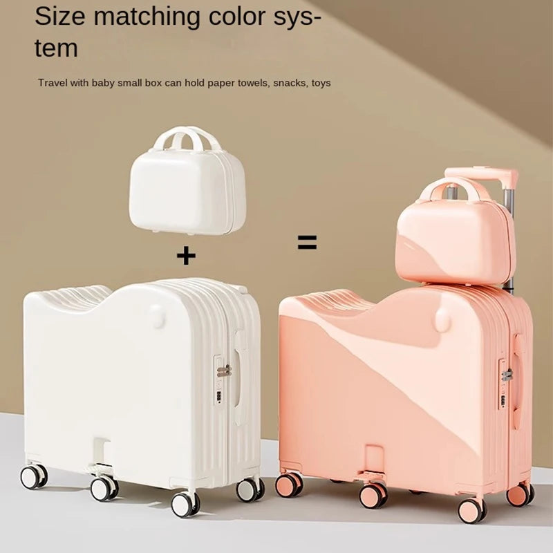 Children's Luggage Can Sit Ride Suitcase Six Wheel Luggage Set Luggage with Cup Holder Travel Suitcase