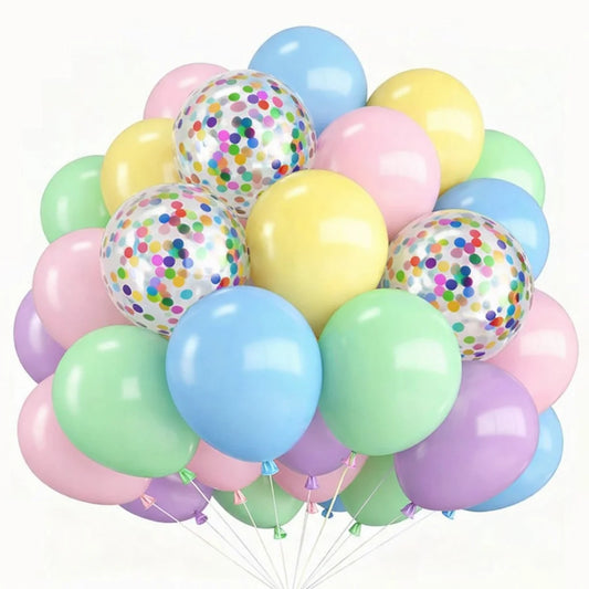 58PCS 12Inch Pastel Macaron Confetti Balloons - Multicolor Party Decor for Birthday Baby Shower Engagement Candy Theme