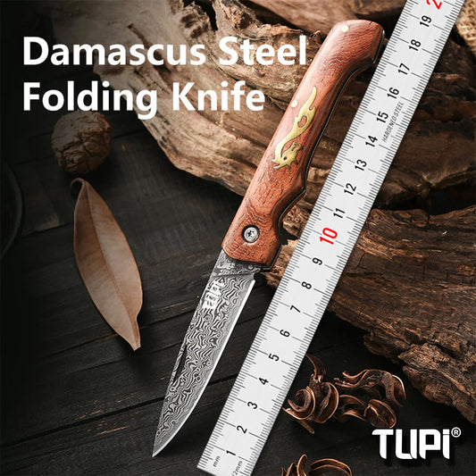 Damascus Steel Folding Knife, High-hardness Forged Knife, Pocket Folding Knife for Outdoor Camping Hiking,Portable Pocket Knife