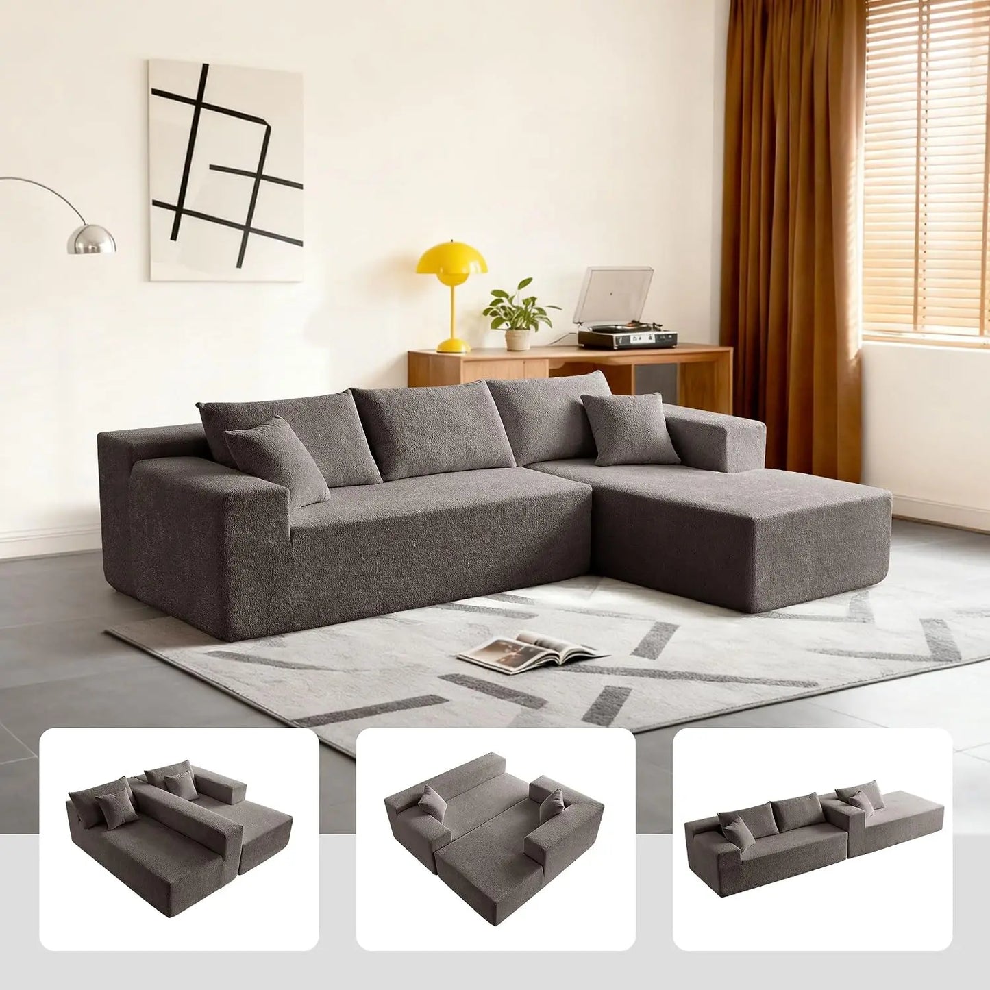 104" Sectional Sofa Boucle L-Shape Chaise High-Density Foam Living Room Set Right Hand Lounge Couch Apartment Office, Customized