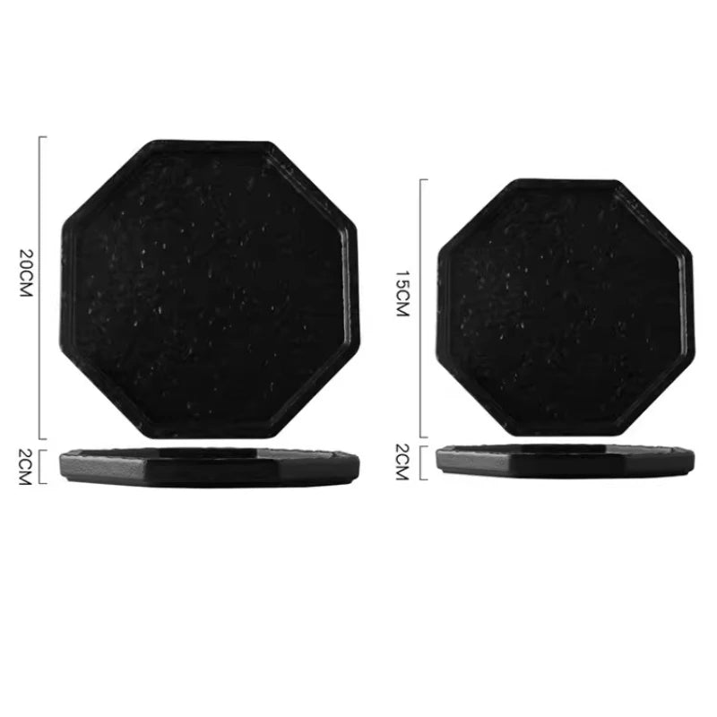 1PC Octagonal Black White Plate Luxury Light Luxury Steak Plate Western Food Dish Tableware for Home Dining Table