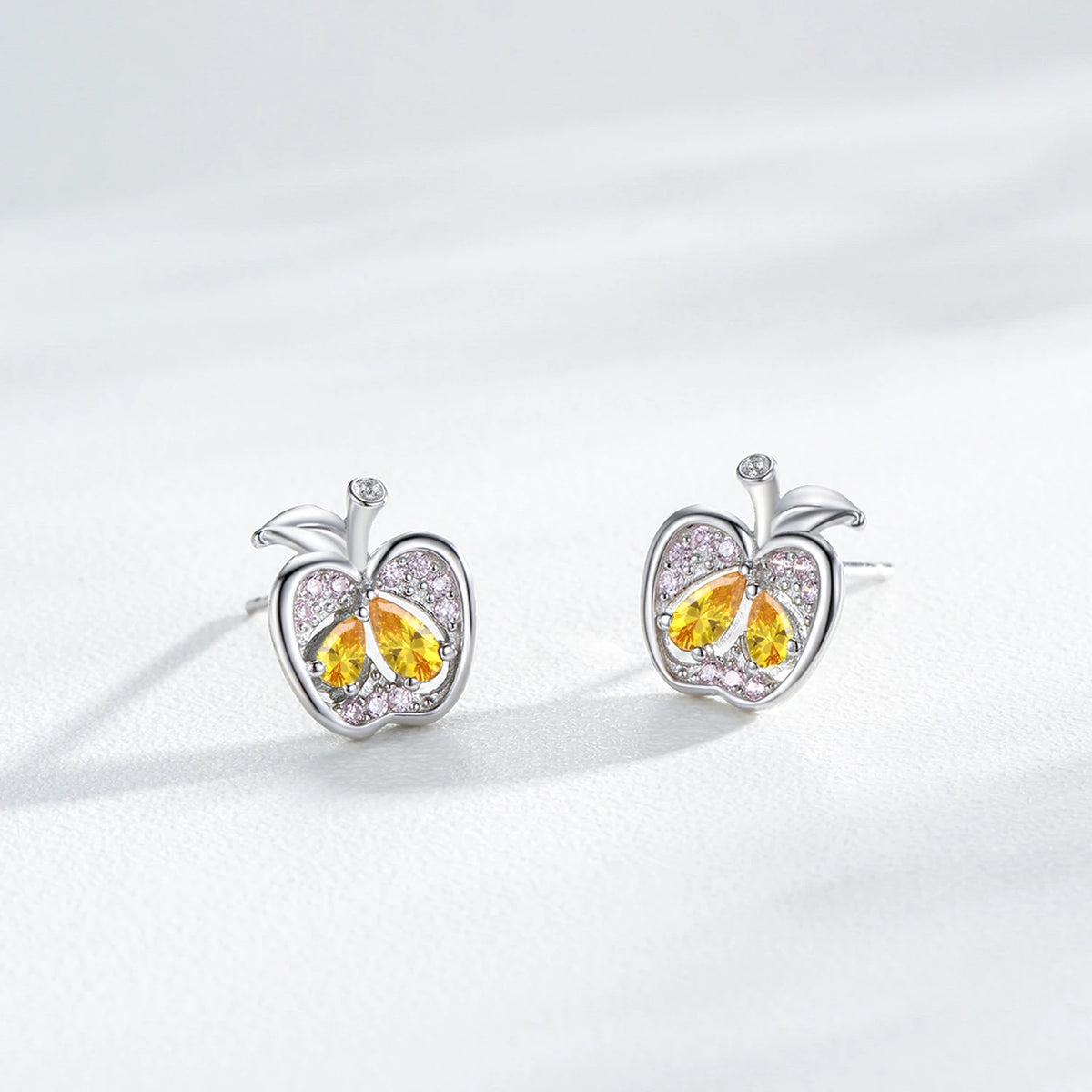 Ailmay Real 925 Sterling Silver Cute Fine Apple Rainbow Zirconia Fruit Stud Earrings For Women Girls Party Accessories Jewelry