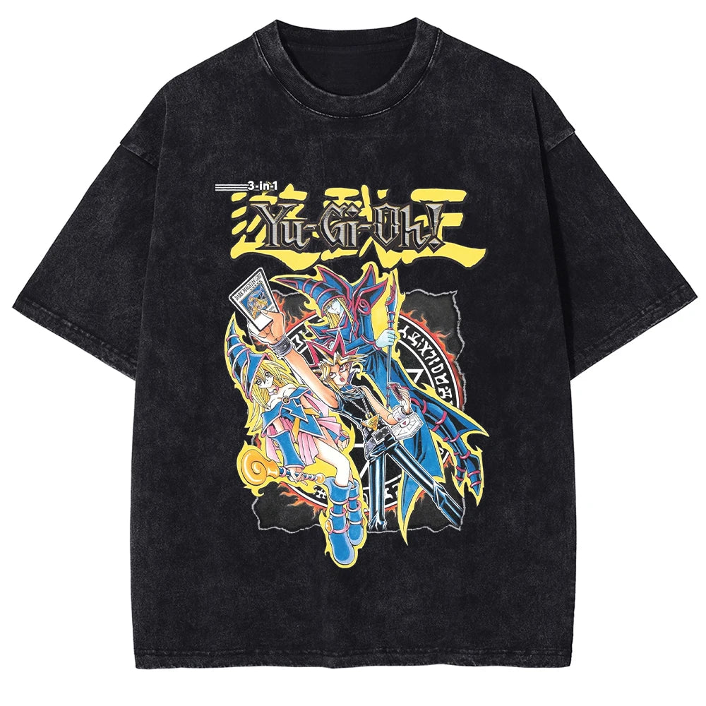 Yu Gi Oh Anime Print T-shirt Yugi Muto Manga Graphic T Shirt Men Women Clothing Summer Short Sleeve Tees Washed Cotton Tshirt