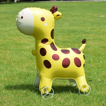 4D Dinosaur Dog Cat Standing Foil Balloons Animals Walking Balloon With Wheel for Kids Birthday Party Decoration Baby Showe R0H6