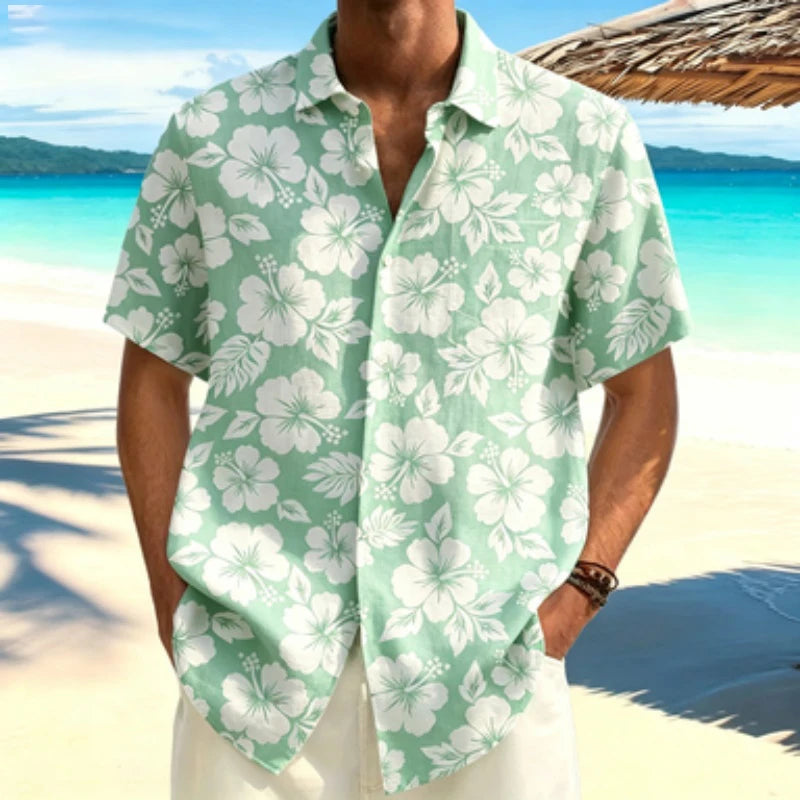 Men's short sleeved shirt light mature style Fusang flower short sleeved printed shirt European and American workplace business