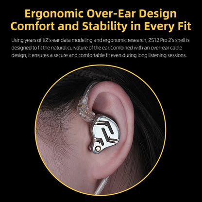 KZ ZS12 Pro 2 Flagship-Grade HiFi IEM Earphones Ultra-Linear 1DD+5BA Hybrid Driver Clarity Sound Wired Headphones Detachable Cable Ergonomic Gaming Earbuds