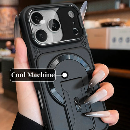 Matte Armor Fold Stand Magnetic Case for iPhone 17 16 15 14 Plus 13 12 11 Pro Max For Magsafe Camera Holder Lens Protect Cover