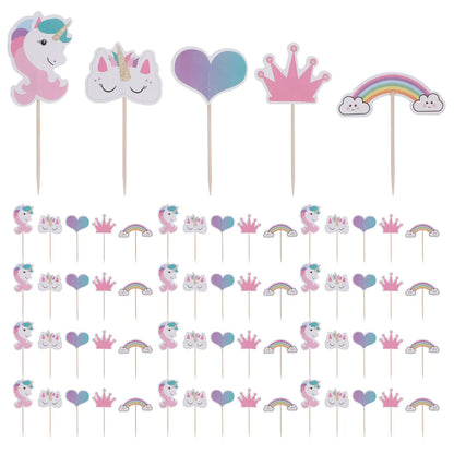 24Pcs Kids Birthday Party Cake Toppers Rainbow Cake Topper Pick Cake Decoration Toppers Cakes Decorating Party Cupcake Sticks