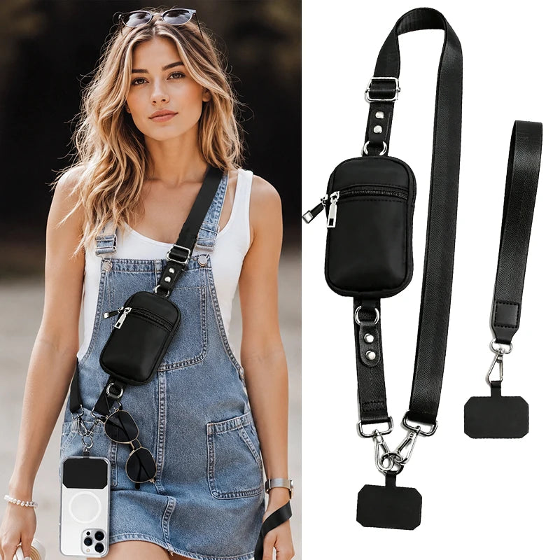 Adjustable Crossbody Phone Bag with Detachable Lanyard Multi-functional Phone Cases RFID Blocking Zipper Wallet for Cards Key ID