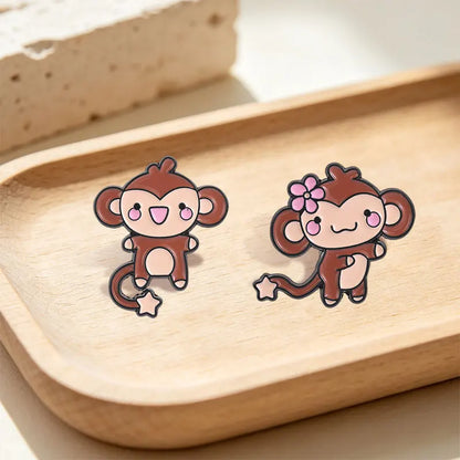 Cute Monkey Enamel Pins Cartoon Star Tail Ape Floral Kawaii Animal Brooches Lapel Backpack Badge Fashion Jewelry Gift for Friend