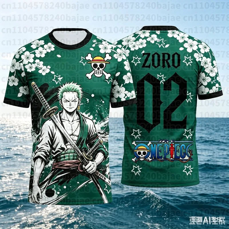 Summer One Piece Luffy Pattern T-shirt Japanese Anime Style Football Jersey Quick-drying Sports T-shirt for Men Family Matching
