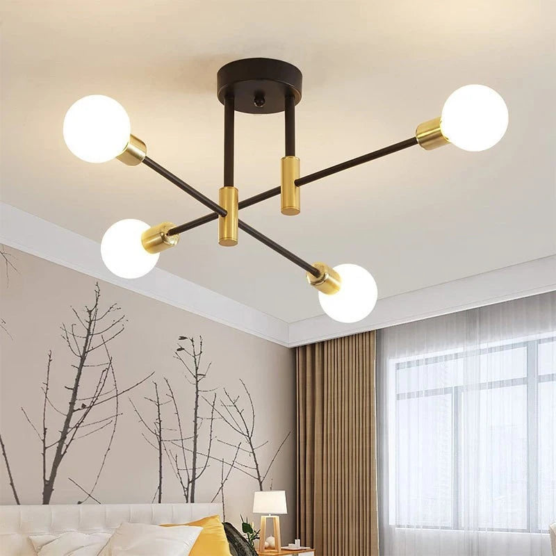 Retro Industrial Wrought Iron Ceiling Chandeliers LED Ceiling Lamp Home Luminaire Modern Living Room Lamps E27 Decoration Lights