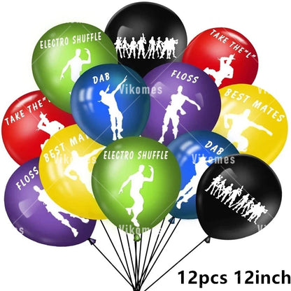 Fortnite Balloons Happy Birthday Banner Shooting Game Party Decoration Alpaca Llama Disposable Tableware Background Cake Topper
