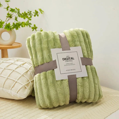 Coral Fleece Flannel Blanket 300GSM Ultra Soft Microfiber Plush Throw Blanket Warm Striped Cozy Blanket for Couch Bed Sofa