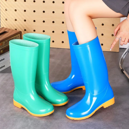Comemore Rainboots Women High Long Boots Non-slip Waterproof Shoes 2023 New Rain Boots Fashion Print Women's Mid Calf Galoshes