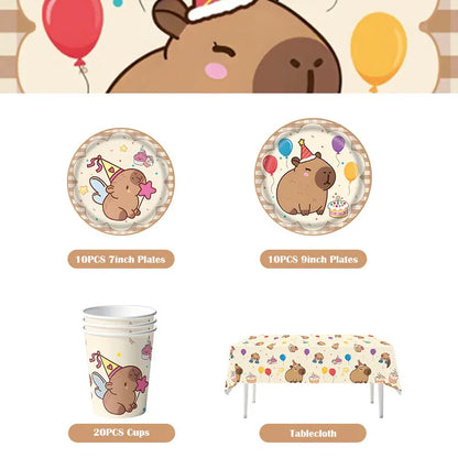 Capybara Decoration Birthday Party Favors Tableware Set Cup Plate Balloons Gift Bags Happy Banner Cake Topper Supplies for Girls